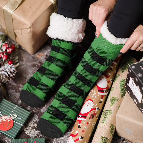 Dr. Johnny's Fuzzy Socks: BUFFALO CHECK GREEN